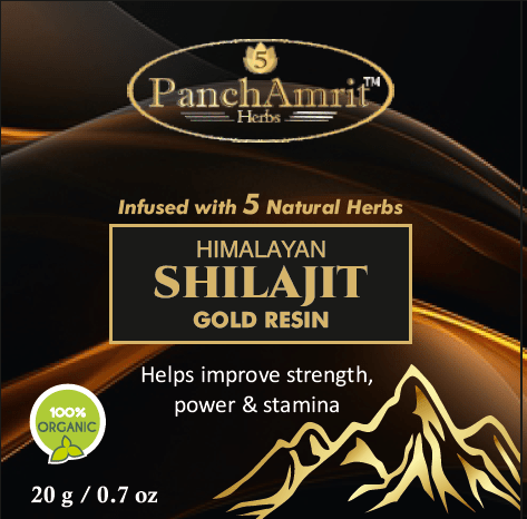 PanchAmrit Himalayan Shilajit Gold Resin – Ayurvedic Strength, Stamina & Power Booster | Infused with 5 Natural Herbs, 20g - PANCHAMRIT HERBS