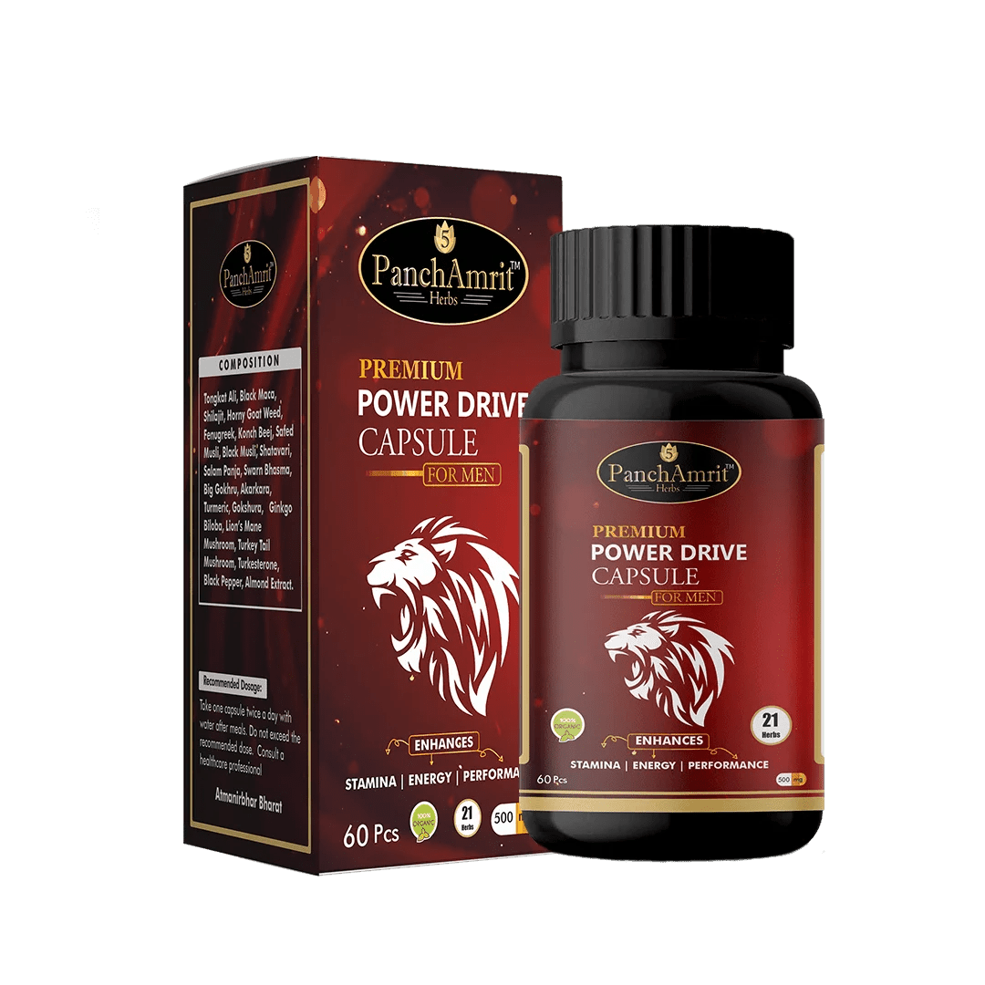 PanchAmrit Premium Power Drive Capsule for Men – Ayurvedic Stamina, Energy & Performance Booster | 21 Herbs, 60 Capsules, 500mg - PANCHAMRIT HERBS