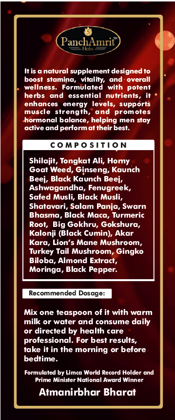 PanchAmrit Premium Power Drive Powder for Men – Ayurvedic Stamina, Vitality & Energy Booster | 25 Herbs, 200g Powder - PANCHAMRIT HERBS