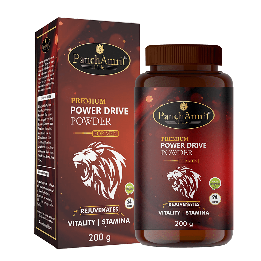 PanchAmrit Premium Power Drive Powder for Men – Ayurvedic Stamina, Vitality & Energy Booster | 25 Herbs, 200g Powder - PANCHAMRIT HERBS