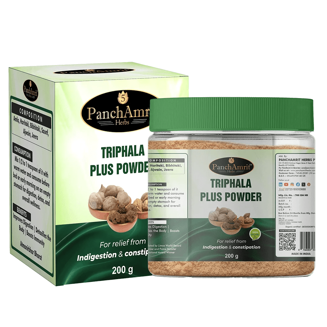PanchAmrit Triphala Plus Powder – Ayurvedic Digestive Cleanser & Constipation Relief | 200g Powder | Ayurvedic herbal formula - PANCHAMRIT HERBS