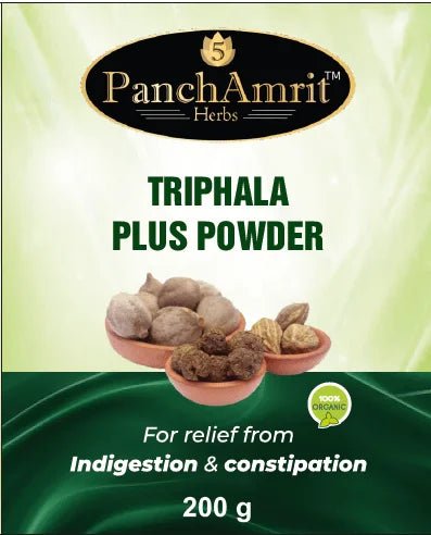 PanchAmrit Triphala Plus Powder – Ayurvedic Digestive Cleanser & Constipation Relief | 200g Powder | Ayurvedic herbal formula - PANCHAMRIT HERBS