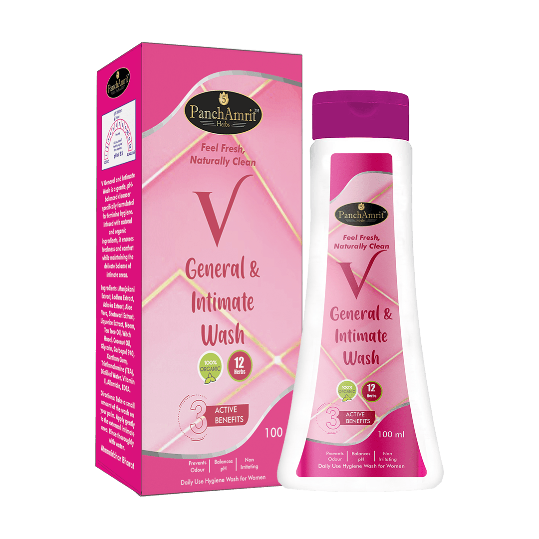 PanchAmrit V General & Intimate Wash – pH - Balanced Daily Hygiene Cleanser for Women | 12 Herbs, 100 ml - PANCHAMRIT HERBS