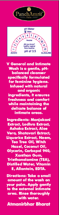 PanchAmrit V General & Intimate Wash – pH - Balanced Daily Hygiene Cleanser for Women | 12 Herbs, 100 ml - PANCHAMRIT HERBS