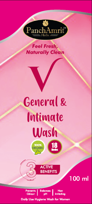 PanchAmrit V General & Intimate Wash – pH - Balanced Daily Hygiene Cleanser for Women | 12 Herbs, 100 ml - PANCHAMRIT HERBS